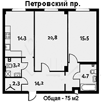2-х комнатная квартира в Петроградском районе - 56000 рублей